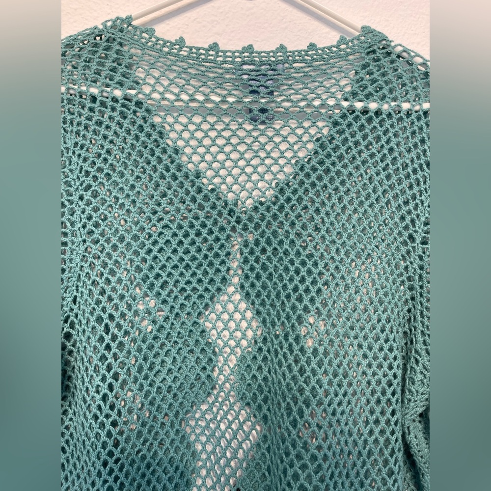 Koret Lot Loose Knit Womens Blue Resort Green Crochet Button Sweater Cardigan L - Picture 7 of 13